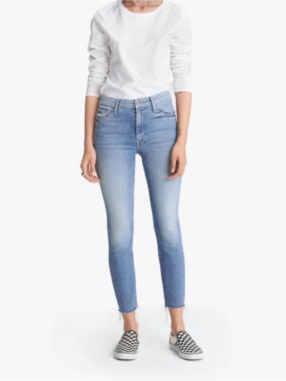 Mother The Looker Ankle Fray Light Wash High-Rise Skinny Jeans - Women